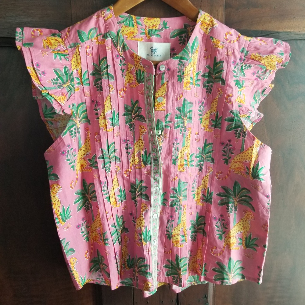 NWT Printfesh Ruffle Sleeve Blouse Leopard XS